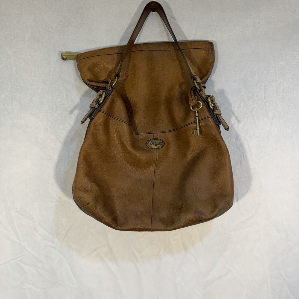 vintage fossil explorer crossbody Bag Leather Tan Zippers Brass Hardware - Picture 5 of 16